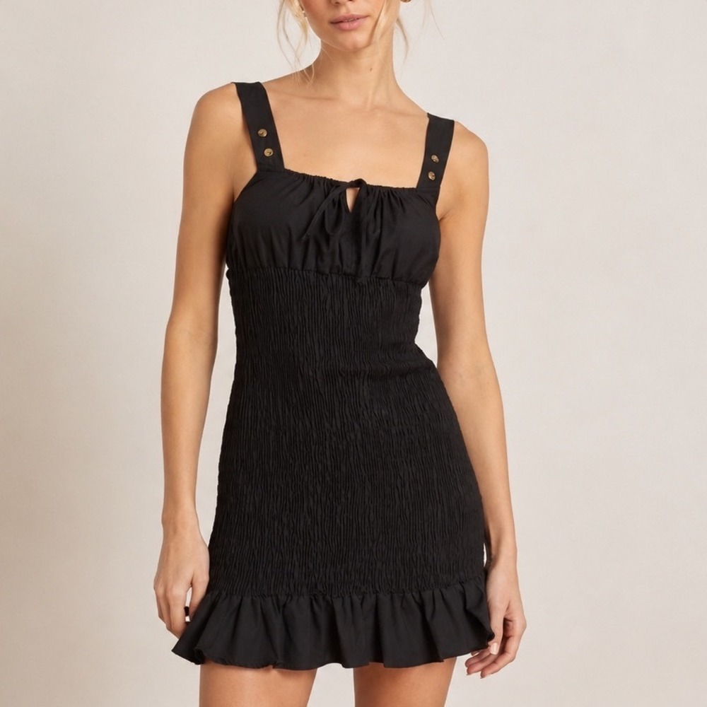 Ciao Lucia Cara Dress Women's Large Black Smocked Ruffle Mini Cotton Resort Boho
